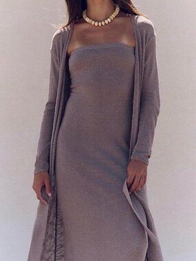 Free people Lottie Strapless Knit Maxi Dress & Long Cardigan Set in Taupe